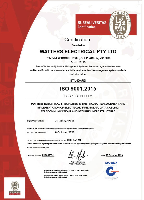 Watters ISO Certification ISO 9001 2015